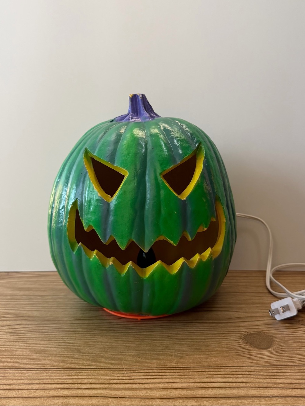 1995 Vintage Trendmasters Halloween Jack O Lantern Green Pumpkin Decor Lights Up